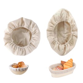 TVETE Bread Basket Liner Cloth Fermented Rattan Basket Cloth Cover [Set of 2] 9 Inch Round & 10 Inch Oval Sourdough Basket Lining Elastic Non-Stick Easy Care Reusable Bread Cloth Cover Bread Making