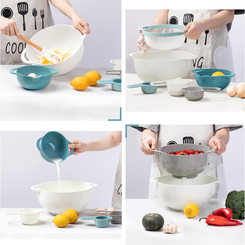 Mixing Bowls for Kitchen, 13 Piece Plastic Nesting Bowls Set
