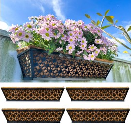 Maxona Window Boxes Planters to Attach to House, 4 Pack, 24 inch, Wall Planter for Outdoor Plants with Coco Liner, Black Metal Flower Basket Balcony Garden Fence Rail Railing Deck Patio Porch Décor