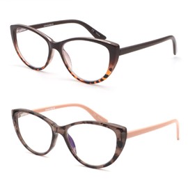 GINGEREYE Cat Eye Reading Glasses for Women, 2-Pack Fashion Ladies Blue Light Reader +1.0,Anti Glare Eyeglasses W/Spring Hinge