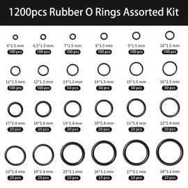 1200PCS Rubber O Rings Assorted Kit, 24 Sizes O-Ring Gaskets for DIY & Plumbing Repairs, Rubber Washers, Sealing Gasket Washer Sets for Plumbing, Tap Washers, Auto Repair, Seal Rings, Black
