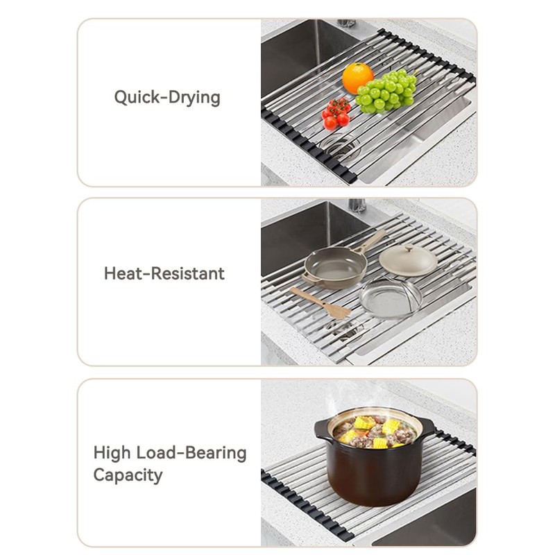 Hemompito 17.72" Dish Drying Rack Over The Sink, 304 Stainless