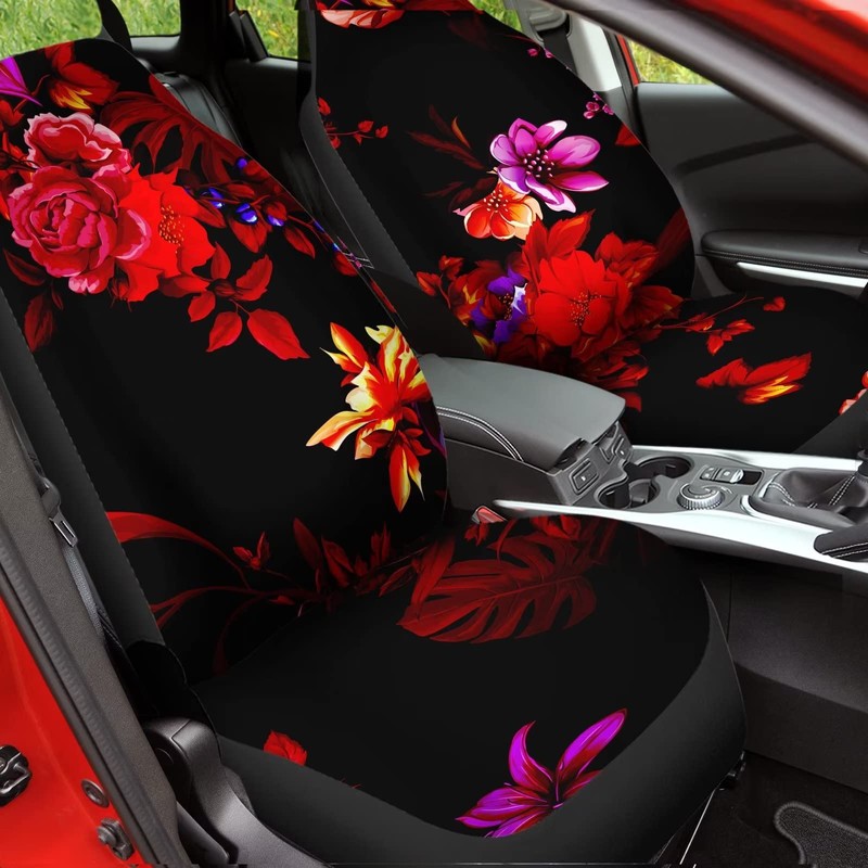 Howilath Car Seat Cover Universal Red Hibiscus Flowers Print Hippie