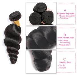 Huarisi 22 Inch Loose Wave Bundles Human Hair Weave, 1 Bundle Brazilian Loose Wave Hair Bundles for Black Women, 10A Brazilian Wavy Hair Extensions Weft 100 g Natural Colour Sew-in