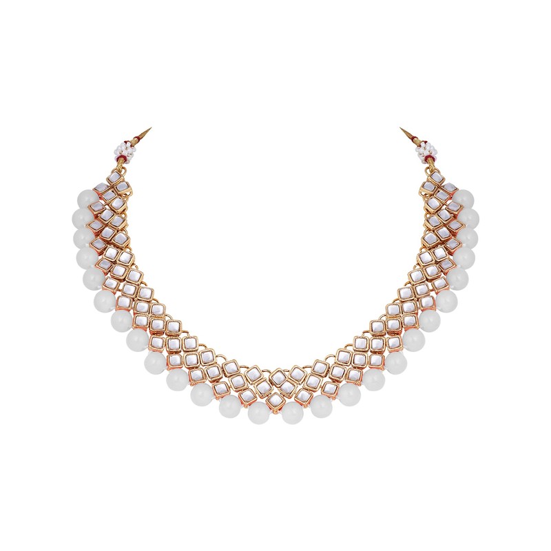 Aheli Kundan Collar de perlas Pendiente Set Étnico Indio Tradicional