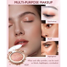 Baked Powder Blush-Brighten Glow Marbleized Blush Powder Palette,Lightweight Shimmery Cruelty-Free face Blush for Cheeks,Eyeshadow & Highlight,Makeup Gift for Women rubores de maquillaje(0.49Ounce)-05