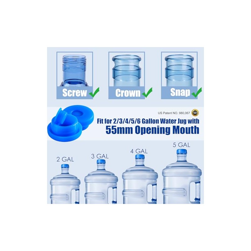 5 Gallon Water Jug Cap Reusable, Non-Spilling 55mm Water Bottle