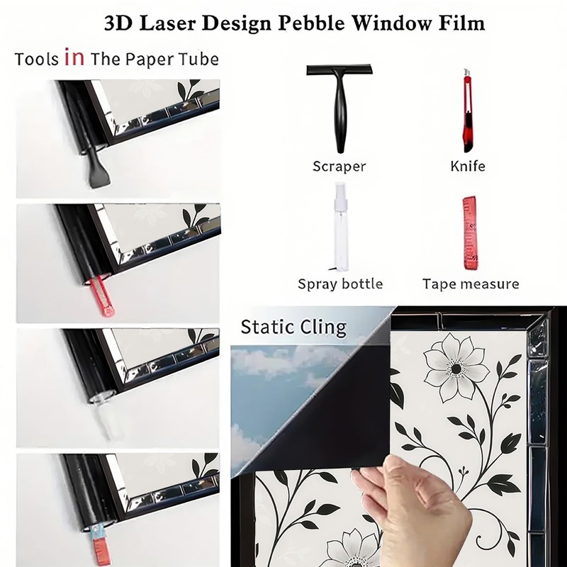 Starlit Patio Black White Floral Window Film Static Cling Decorative