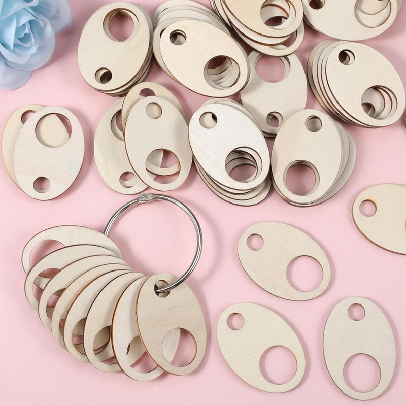 100 PCS Wood Thread Drops, with 2 Open Rings Teardrop