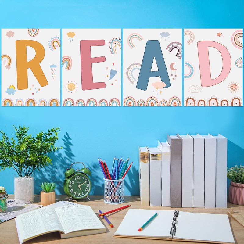 Qeeenar Reading Posters Read Sign Set Boho Library Decor Classroom