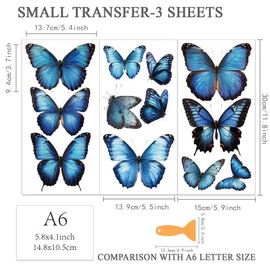 OLYCRAFT 3pcs/Set Butterfly Rub on Transfers for Furniture and Crafts 15x30cm Blue Morpho Butterfly Furniture Decals Transfer Stickers Rub on Decal with 1pc Scraper for Wood Window DIY Home Decor