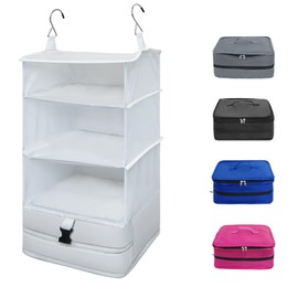 Twira Portable Hanging Travel Shelves Bags, Suitcase Organizer, Packing Cubes for Travel, Carry-On Closet Insert, Large Capacity Travel Bags Collapsible 4-Shelf Travel Closet (White)