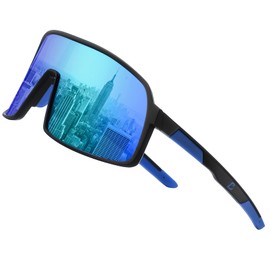 Bevi Gafas de sol deportivas polarizadas con marco TR90 duradero y flexible para hombres y mujeres, correr, conducir, ciclismo, etc, Azul (Ice), Grandes