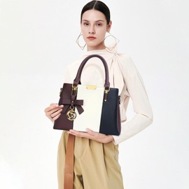 KKXIU 3 Zippered Compartments Purses and Handbags for Women Top Handle Satchel Shoulder Ladies Bags (A-Black White Wine)