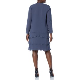 S.L. Fashions Women's Mother of The Bride Jacket Dress with Sequined Cut Out Shoulder (Petite and Regular Sizes), Steel Cutout, 14