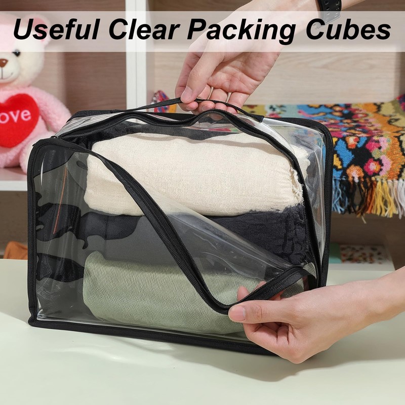 6 Pieces Large Clear Travel Packing Cube Clear Vinyl Zippered