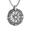 HZMAN Viking Vegvisir Norse Compass Stainless Steel Necklace Double-Sided Hollow