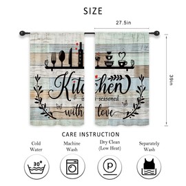Riyidecor Teal Kitchen Kitchen Curtains Rustic Wooden Plank Butterfly Flower Rod Pocket Farmhouse Vintage Plant Natural Botanical Country Bedroom Living Room Treatment Fabric 2 Panels 27.5Wx39H Inch