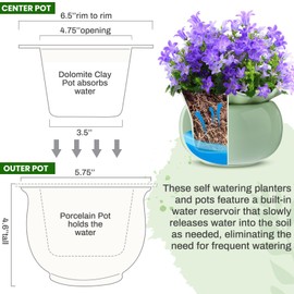 Suclain 2 Pack Ceramic African Violet Pots Self Watering Plant Pot Effortless Self Watering Plant Flower for Busy Lovers, Indoor(Green,6 Inch)
