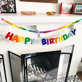Colorful Wool Felt Ball Garland | Rainbow Pom Pom Garland | Handmade Felt Garland for Mantle, Wall, Table Centerpiece for Birthday, Christmas Home Decor(Colorful)