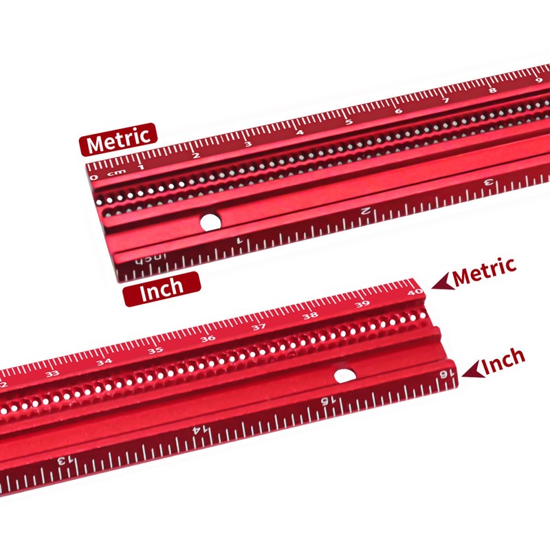 400mm Woodworking Hole Scribing Ruler Aluminum Alloy 360° Rotating Line