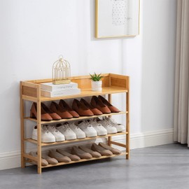 Suwoic Bamboo Shoe Rack Organizer, 4 Tier Shoe Shelf Storage Organizer, for Entryway, Hallway, and Closet (Nature-31.5)