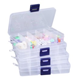 4 PCS Jewellery Storage Box, 10 Grids Plastic Organiser Box, Craft Storage Box with Adjustable Divider, Transparent Earring Storage Containers, Craft Case for Small Accessories