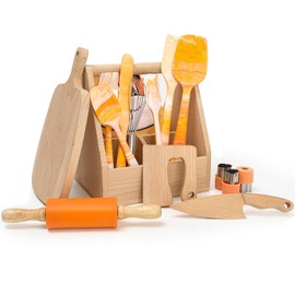 G.a HOMEFAVOR Kids Cooking & Baking Set: 16 Pcs Little Chef Cooking Utensils Kitchen Set with Gourmet Cooking Box, Foldable Chef Hat Apron, Gifts for Girls Boys Juniors(Orange)