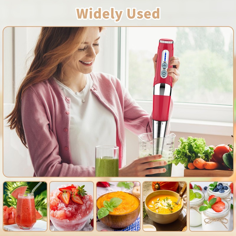 Cordless Immersion Blender Handheld: Powerful Rechargeable Electric Hand Blender, 21-Speed
