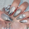 Silver Heart Office Handmade Nail Tips Iron Nails - Short