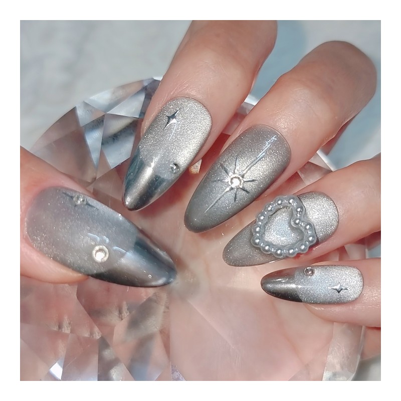 Silver Heart Office Handmade Nail Tips Iron Nails - Short