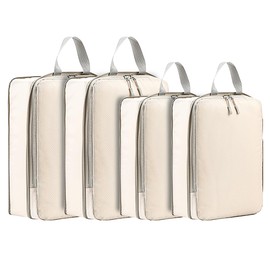 Koffer Organizer 4 set （Kompressions）, Packing Cubes ，Kofferorganizer Kleidertaschen Reiseorganizer Packwürfel Kosmetik Travel Organizer Packtaschen für Koffer-Beige