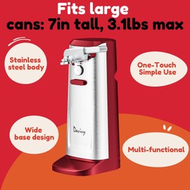 Davivy Electric Can Opener, Removable Stainless Steel Cutter and 3-in-1 Design with Sharpener and Bottle Opener (Red-Stainless Steel)