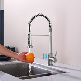 Avola Stainless Steel Pull Out Kitchen Faucet,Hands Free Touchless Kitchen Sink Faucets, Brushed Nickel Single Hole Spring Faucet,Motion Sensor Activated Smart Hands Free Kitchen Faucets