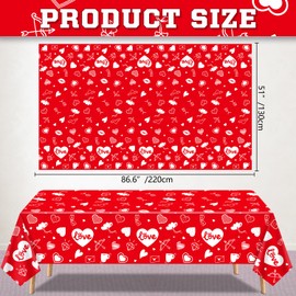 4 Pack Red Valentine's Day Tablecloth Valentine Love Heart Tablecloth Valentines Day Party Decoration Love Heart Table Cover Valentines Day Wedding Anniversary Birthday Decor 86 x 51 Inch