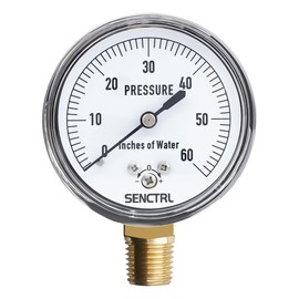 SENCTRL 0-60 Inches of Water Column Gauge, Low Pressure Capsule Gauge, 2-1/2" Dial Size, 1/4" NPT Lower Mount, Zero Adjustment, for Air Water Gas Pressure Test