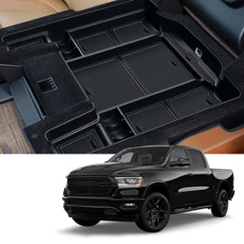 Coleya 2019-2023 2024 Ram 1500 Center Console Organizer, for Dodge Ram 1500 2500 3500 Console Tray, RAM 1500 Accessories 2022 2023 Ram 1500 2500 3500 Insert Armrest Organizer (Black Mats)
