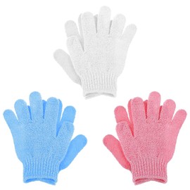 Sibba Pack of 6 Exfoliating Gloves Made of Bamboo Exfoliating Glove Body Scrub Wash Cloth Scouring Glove for Shower Spa Massage and Dead Skin Loofah (White/Blue/Pink)