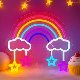 Rainbow Neon Sign for Wall Decor, Rainbow Light LED Wall Light, USB Powered Dimmable Night Lamp for Girls Bedroom Nursery Playroom, Birthday Gift for Daughter