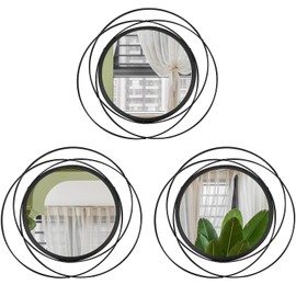 3 Set 13 inch Black Circle Mirrors Wall Decor Iron Frame Wire Mirror Metal Circular Mirror Home Decor Hanging Mirrors for Room/Bedroom/Bathroom/Entryway