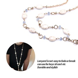 Putorex Lanyards Necklace Natural Stone Beaded Lanyards with ID Holders for Keys &ID Badges for Women (Crack)
