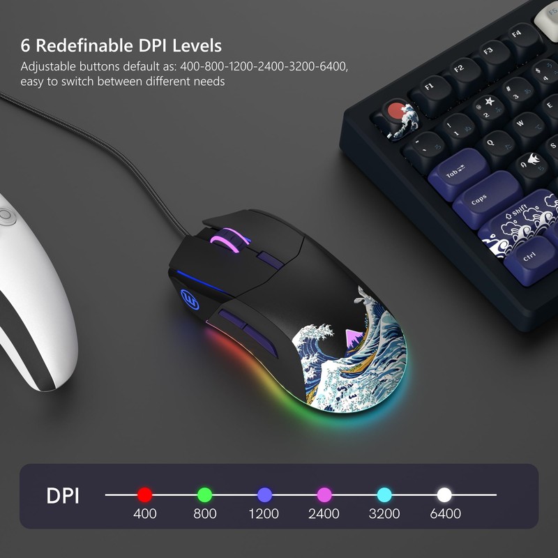 Womier Wired Gaming Mouse,Black RGB Anime Mouse w/Ergonomic Computer 12000DPI/6