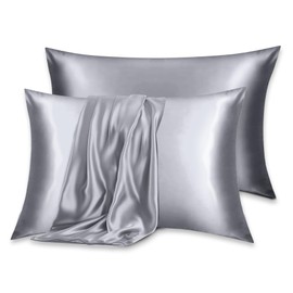 Silk Pillowcase 2 Pack Silver Grey, Pure Mulberry Silk Pillow Case for Hair and Skin, Hypoallergenic and Smooth Fabric, Envelope Design (UK Standard Size 20x30 inch / 51x76 cm, 2PCS)