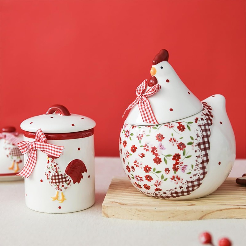 Bicuzat Rural Chicken and Flower Pattern Ceramic Easter Sugar Canister