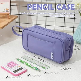 NOL - Estuche para lápices de gran capacidad con cremallera, 3 compartimentos, organizador de artículos de papelería de oficina, bolsa multifuncional 