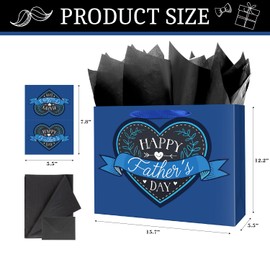 Lyforpyton Blue Large Father's Day Gift Bag, with Tissue Paper and Cards, 15.7"，Suitable for Fathers, Grandfathers, Stepfathers, Father's Day
