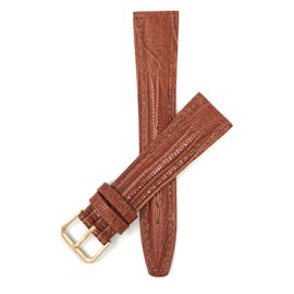 Bandini 18mm Italian Leather Watch Band Strap - Tan - Lizard Pattern - Glossy - Gold Buckle
