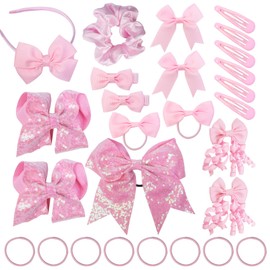 39Pcs Pink Hair Accessories Kit, Hair Bow Clips for Girls, School Hair Accessories Set, Girl’s Hair Clips Bobbles & Scrunchies Pink Bow Headband
