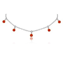 Carnelian Bead Drop Choker in Stainless Steel