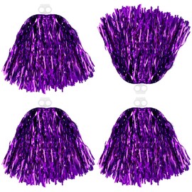 Thenshop Cheerleading Pom Poms 4 Pack Cheerleader Squad Spirited Fun Pompoms Pom Poms Cheer Poms Hand Flowers Metallic Foil Pompoms for Adults Sports Team Spirit Cheering Party(Purple)